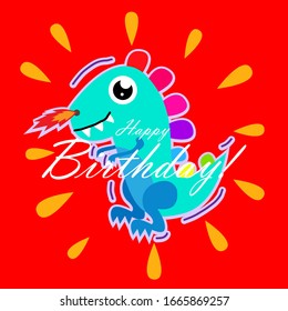 happy birthday, beautiful greeting card background or template banner with dinosaur theme. vector design illustration