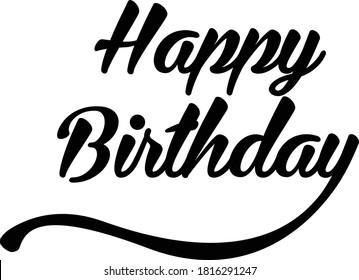 Happy Birthday. Beautiful greeting card poster with calligraphy black text Word gold ribbon. Hand drawn design elements. Handwritten modern brush lettering on a white background isolated vector