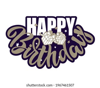 Happy Birthday. Beautiful greeting card poster with calligraphy black text Word star fireworks. Hand drawn, design elements. Handwritten modern brush lettering on a white background isolated vector.