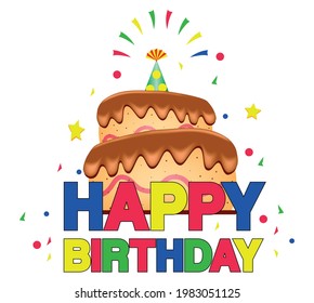Happy Birthday. Beautiful greeting card striped calligraphy black text words gold stars. Greeting quote for banner or postcard
