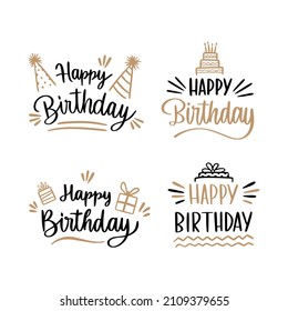 Happy birthday. Beautiful greeting card scratched calligraphy black word text gold star word. Hand-drawn invitation T-shirt print design. Modern brush with letters isolated white vector background