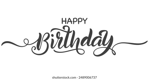 Feliz cumpleaños. Hermoso póster de tarjeta de felicitación con caligrafía texto negro. Dibujado a mano, Elementos de diseño. Escrito a mano moderno cepillo de letras sobre un fondo blanco aislado Vector.