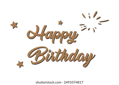 Happy Birthday. Beautiful greeting card poster with calligraphy black text Word star fireworks. Hand drawn, design elements. Handwritten modern brush lettering on a white background isolated vector.