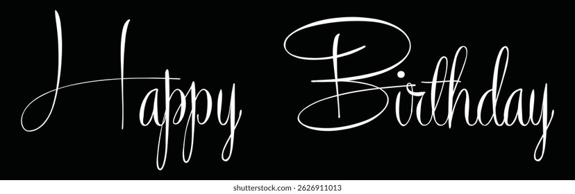 Feliz Aniversário. Cartaz bonito cartão de saudação com caligrafia preto texto Word estrela fogos de artifício. Desenhado à mão, elementos de design. Manuscrito moderno pincel lettering em um vetor isolado fundo branco.