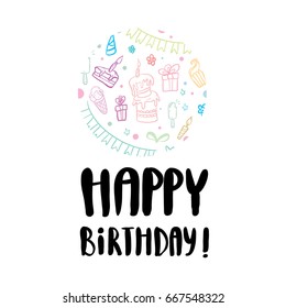 Happy birthday beautiful greeting card scratched calligraphy black text word