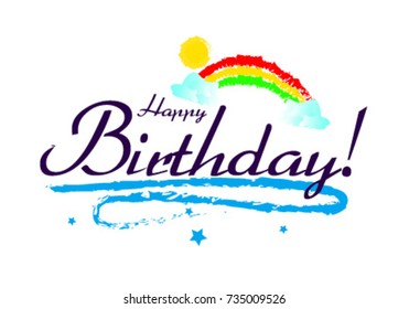 Happy Birthday, Beautiful greeting card poster with rainbow background