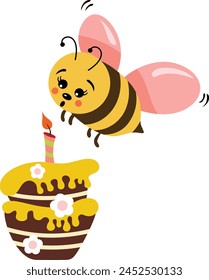 Happy birthday bee with honey cake