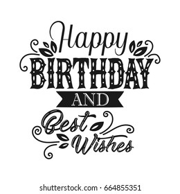 Happy birthday and best wishes beautiful lettering. Birthstone greeting quote. Vector typography. Hand drawn design elements.