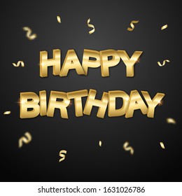 Happy Birthday Black Background Realistic Golden Stock Vector (Royalty ...