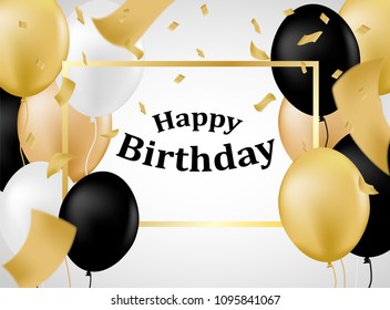 Happy Birthday Black White Gold Balloons Stock Vector (royalty Free 