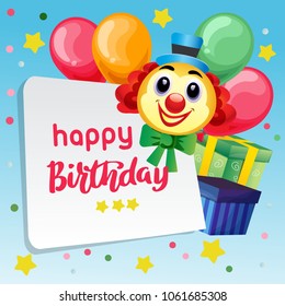 happy birthday blue background with happy clown