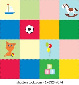 Herzlichen Glückwunsch zum Geburtstag, blaues Hintergrundmuster. Babyankarte - Baby Dusche Einladungskarte. Vektorgrafik