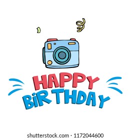 Happy Birthday Blue Camera Background Vector Image
