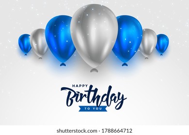 Happy Birthday Blue And Silver White Shiny Balloons Background