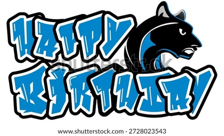 Happy Birthday in bold typography, featuring a Panther in  blue, black and silver tones. A striking, sporty design that celebrates fatherhood and athletic spirit.