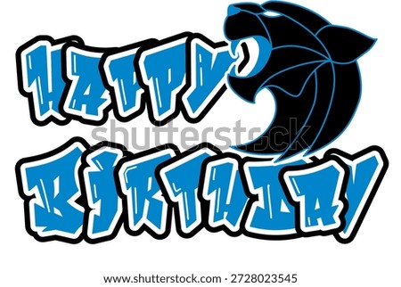 Happy Birthday in bold typography, featuring a Panther in  blue, black and silver tones. A striking, sporty design that celebrates fatherhood and athletic spirit.