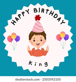 Happy birthday boy greeting vector background. Birthday greeting text with gift box, pennants and party hat decoration elements for invitation card design. Vector illustration card background.