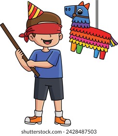 Happy Birthday Boy with Pinata Cartoon Clipart 