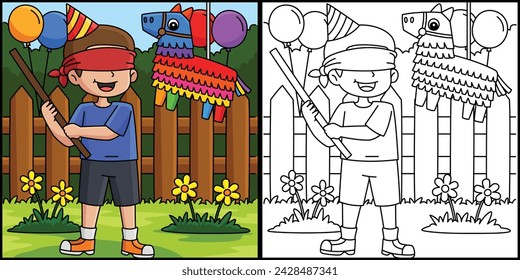 Happy Birthday Boy with Pinata Illustration