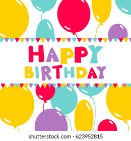 Happy Birthday Bright vector inscription and balloons background