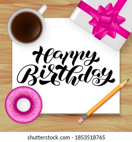 Happy birthday brush lettering. Vector stock illustration for card