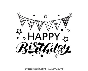 Happy birthday brush lettering. Vector stock illustration for card