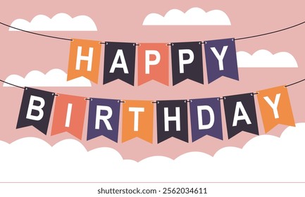 Happy Birthday Bunting Flags Banner Vector. Happy Birthday Party Banner