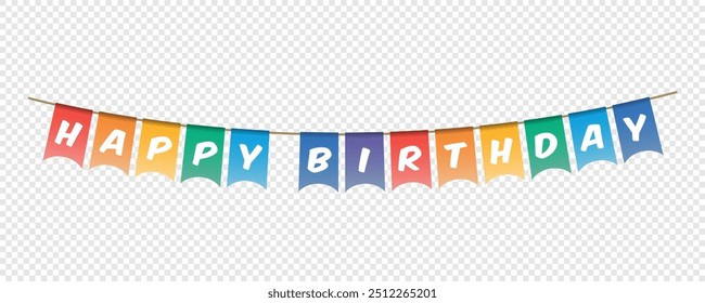 Guirnalda del bunting del feliz cumpleaños, banderines coloridos con las letras blancas, Anuncio de letras del partido, tarjeta del cumpleaños, Ilustración vectorial