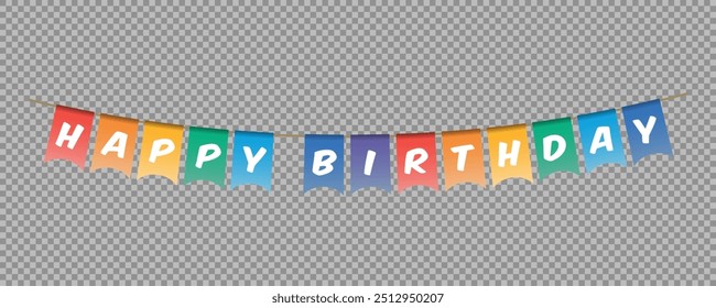 Guirnalda del bunting del feliz cumpleaños, banderines coloridos con las letras blancas, Anuncio de letras del partido, tarjeta del cumpleaños, Ilustración vectorial