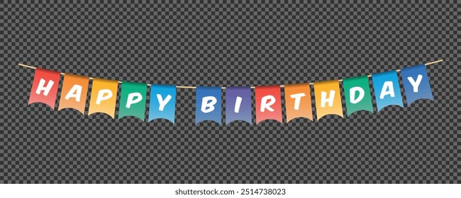 Guirnalda del bunting del feliz cumpleaños, banderines coloridos con las letras blancas, Anuncio de letras del partido, tarjeta del cumpleaños, Ilustración vectorial