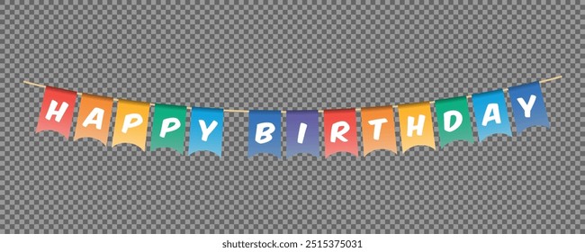 Guirnalda del bunting del feliz cumpleaños, banderines coloridos con las letras blancas, Anuncio de letras del partido, tarjeta del cumpleaños, Ilustración vectorial