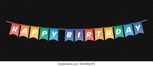 Guirnalda del bunting del feliz cumpleaños, banderines coloridos con las letras blancas, Anuncio de letras del partido, tarjeta del cumpleaños, Ilustración vectorial