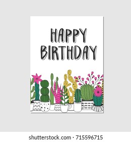 Happy birthday cactus card. Vector.