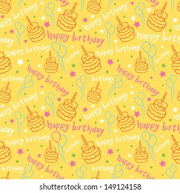 Happy birthday with cake & balloons background pattern vector