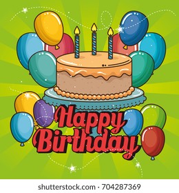 Happy birthday cake and balloons design