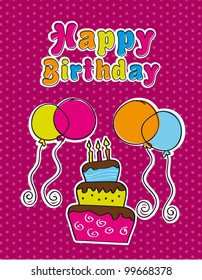 happy birthday with cake and balloons. vector illustration