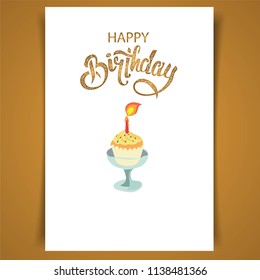 Happy birthday cake, bday card, vecotr