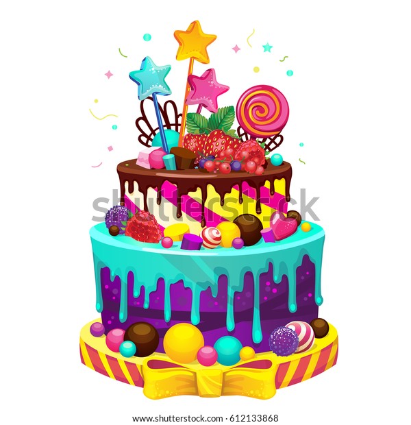 ハッピーバースデーケーキ パーティーケーキの明るいベクター画像イラスト のベクター画像素材 ロイヤリティフリー 612133868