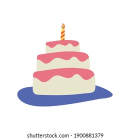 happy birthday cake with candle celebration flat style icon vector illustration design