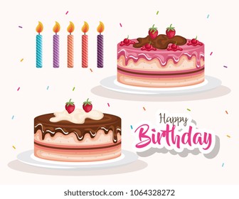 happy birthday cake and candles celebration card