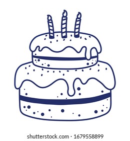 happy birthday cake with candles dessert pastry celebration vector illustration line style