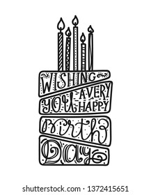 Happy Birthday cake with candles. Lettering design