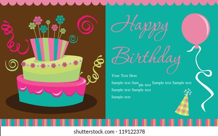 happy birthday cake card design. vector illustration