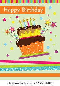 happy birthday cake card design. vector illustration