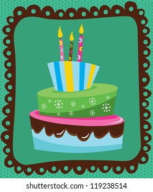 happy birthday cake card design. vector illustration