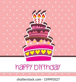 Happy Birthday Cake Card Vector Pink Background Template