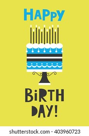 happy birthday cake card vector illustration