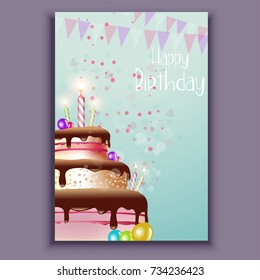 Happy birthday cake card, vector