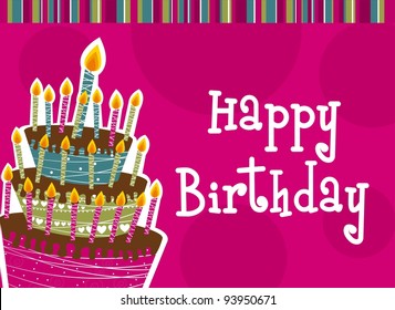 happy birthday with cake card. vector illustration