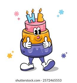happy birthday cake character vector illustration